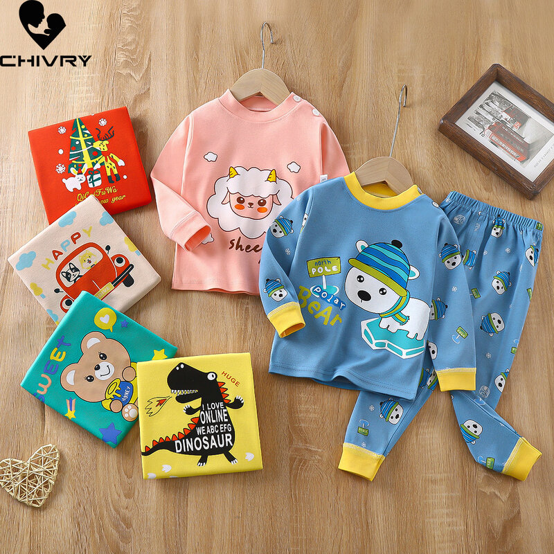 New 2023 Kids Boys Girls Pajamas Newborn Baby Cartoon Long Sleeve Cute T-Shirt with Pants Toddler Autumn Sleeping Clothes Sets