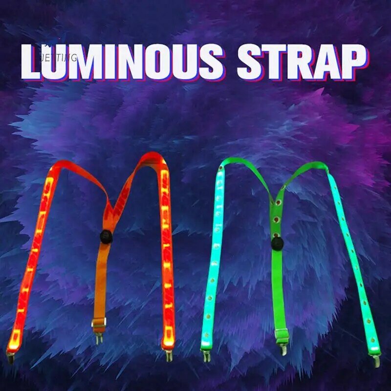 Men's LED Light Up Suspenders Unisex 3 Clips-on Braces Vintage Elastic Y-shape Adjustable Pants For Music Festival Costume Party