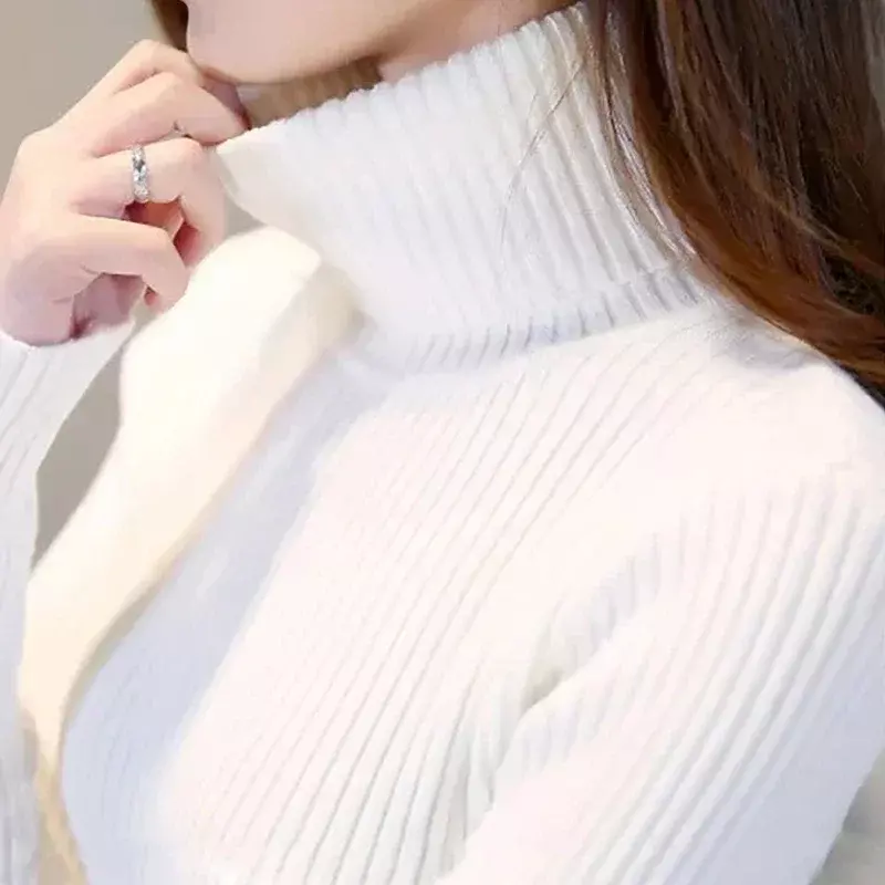 Jesienno-zimowa bluza damska na szyję wąska jednolity pulower dzianina swetry kaszmirowe damski białe topy sweter