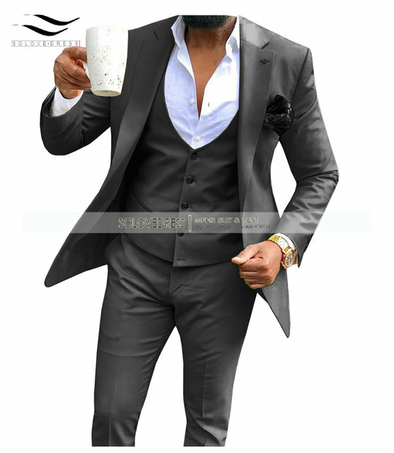 Traje Formal de 3 piezas para hombre, esmoquin ajustado con solapa de muesca para negocios, para padrino de boda, chaqueta, chaleco y pantalones, 2024