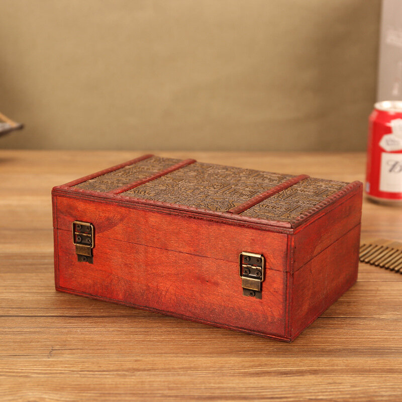 Boîte de rangement rétro en bois avec serrure, finition cosmétique, accessoires de photographie, bijoux de bureau