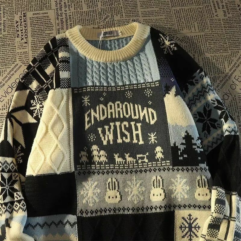 Рождественский взрывной свитер, американский милый Рождественский свитер с завязками и длинным рукавом, уличный зимний модный Свободный пуловер для мужчин и женщин Y2K