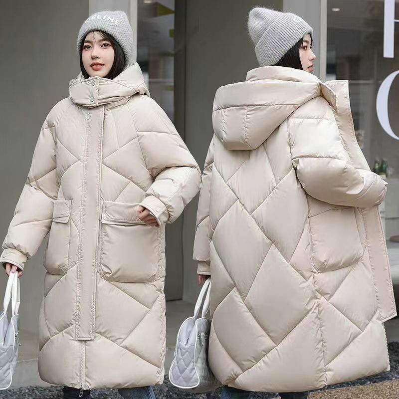 Jaqueta longa para baixo puffer feminina, jaquetas grossas de algodão, casaco acolchoado, inverno, 2023