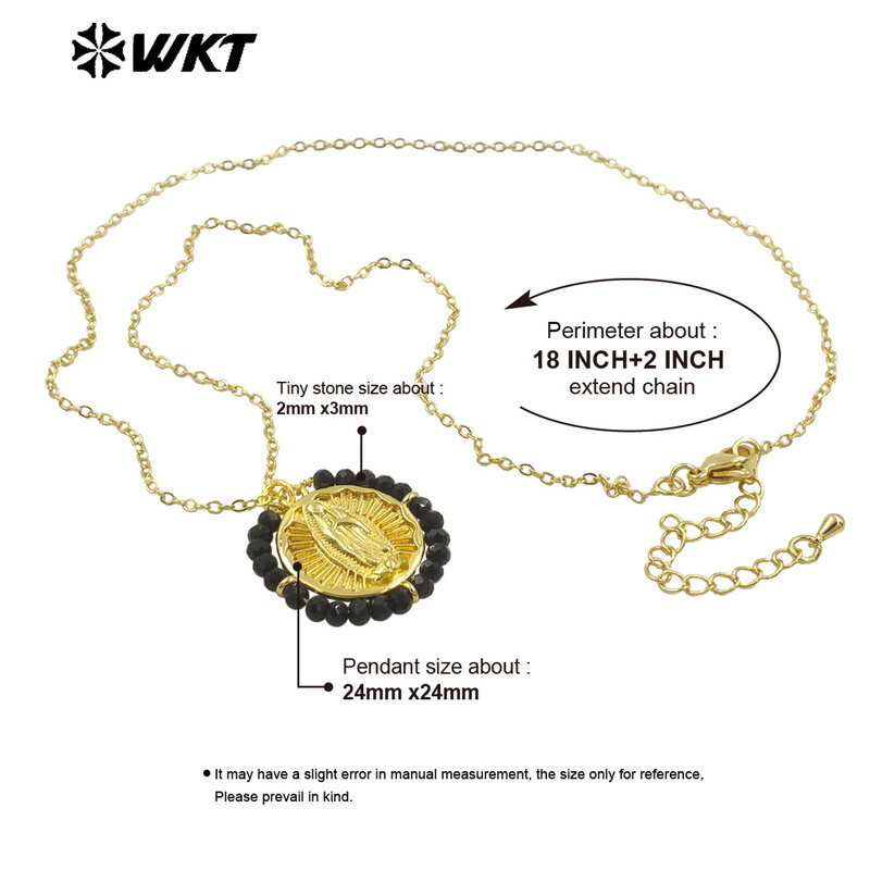 WT-MN986 New Arrival Mother Of God Colored Crystal Beads Paved With Yellow Brass Pendant Necklace Decorated For Daily Wearings