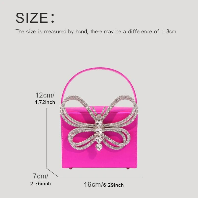 Mini กล่องกระเป๋าสำหรับสุภาพสตรีกระเป๋าถือ2023ใหม่วัสดุซาติน Bowknot ฝังเลียนแบบงานราตรีประดับเพชร Twist กระเป๋า