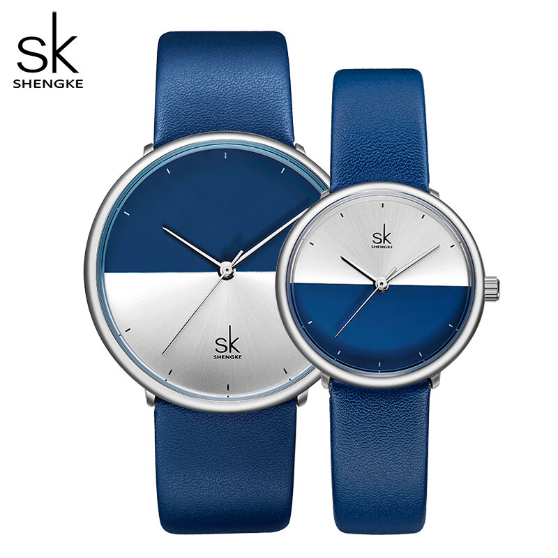 ShengKe – montres pour amoureux de la mode pour hommes et femmes, bracelet en cuir décontracté, montre à Quartz pour robe de Couple, horloge