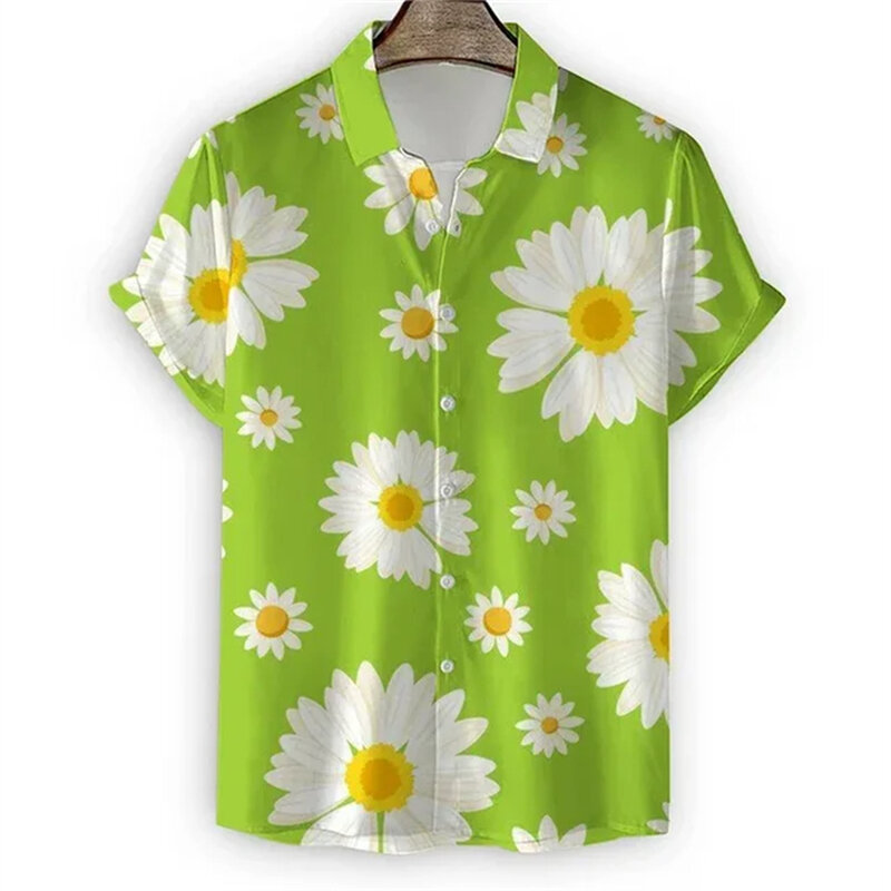 Рубашка мужская с объемным принтом хризантемы, модная гавайская рубашка с короткими рукавами, Повседневная пляжная блузка, однобортная одежда