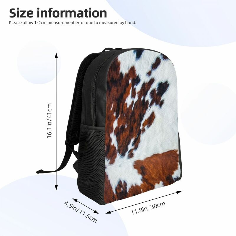 Rustic Cow Faux Fur Skin Leather Backpack School College Students Bookbag Fits 15 Inch Laptop Animal Cowhide Texture Bags