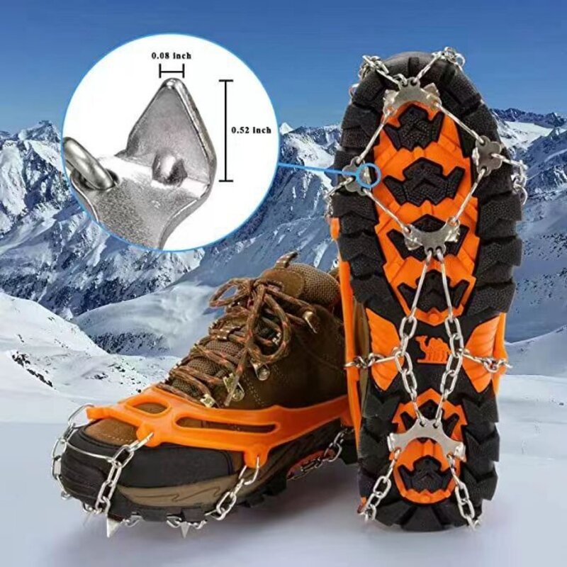Pinzas de hielo antideslizantes para zapatos, crampones, cadena, agarre, cubierta de botas, senderismo, escalada, nieve, Invierno