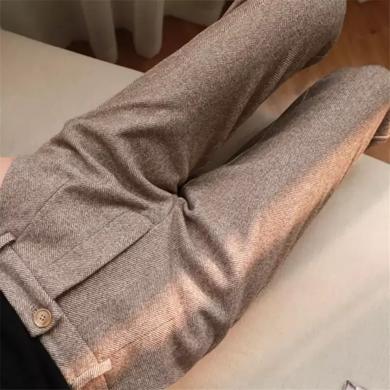 Wełniane spodnie na zewnątrz damskie spodnie ołówkowe 2023 jesień zima z wysokim stanem półformalne spodnie do garnituru biurowe damskie spodnie