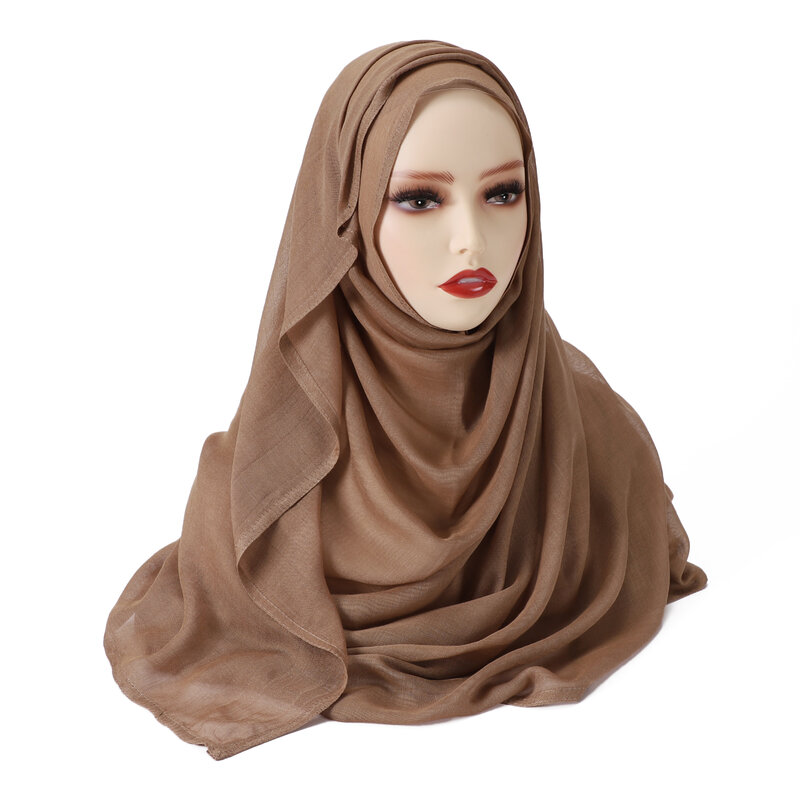 Écharpe Hijabs en Coton et Rayonne pour Femme Musulmane, Turban Islamique de Couleur Unie, Grand Châle Long