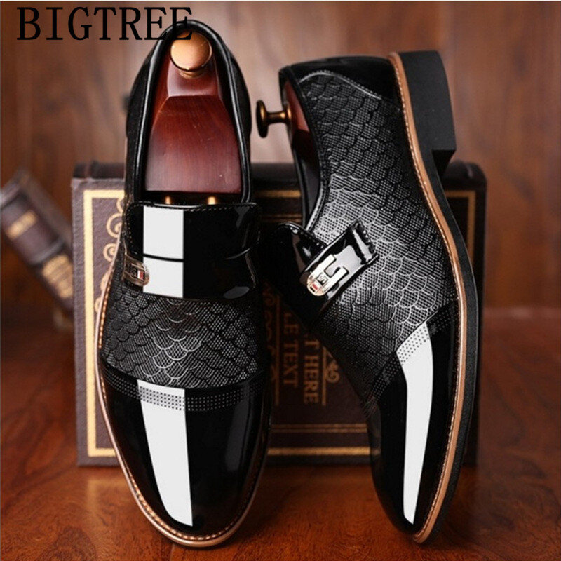 Italian Black Formal Shoes Men Loafers Wedding Dress Shoes Men Patent Leather Oxford Shoes For Men Chaussures Hommes En Cuir