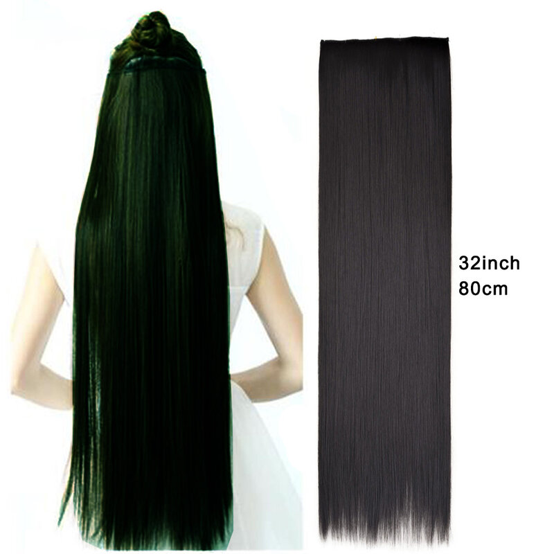 Zolin-Hairpiece reto super longo com grampo, extensão do cabelo, cor preta e marrom natural, 5 clipes, 32in, 80cm, 1 PC