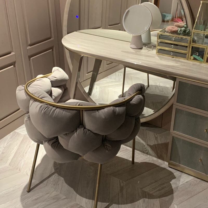 Silla de maquillaje nórdica para el hogar, muebles de diseño moderno de terciopelo rosa, sillón de ocio para sala de estar, tocador de dormitorio de lujo, sillas suaves