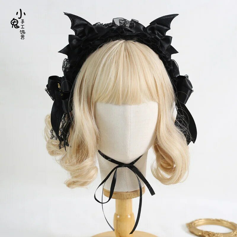 Original Dark Lolita Gothic Wings Demon Hair Band Hair Clip Halloween Headdress Bow Hair Accessories Lolita