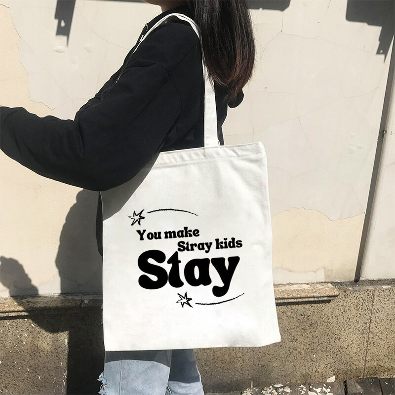 Kpop Cute Tote Bag SKZ Shoulder Shopper Bags For Women Eco Foldable Reusable Shopping Bags New Korean Style