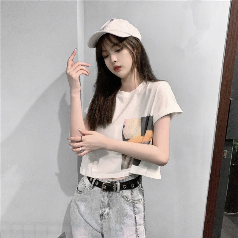 Studente versione coreana t-shirt moda semplicità Trendy Top corto Casual estate maniche corte allentate all'aperto