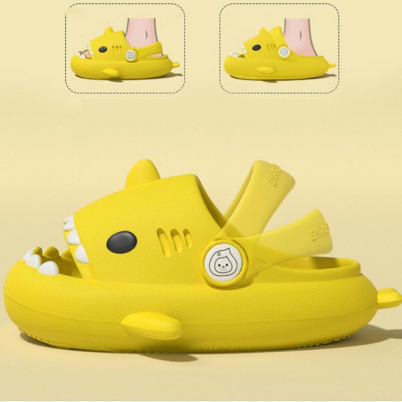 Sandalias de verano para niños y niñas, zapatos antideslizantes de suela gruesa y suave con diseño de tiburón de dibujos animados