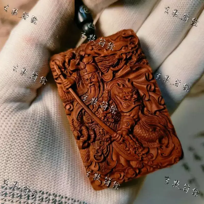 Деревянная подвеска в виде бога богатства Гуань гонг, амулет для защиты тела, ювелирные изделия для мужчин