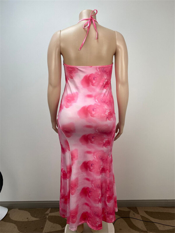 Платье женское длинное с открытой спиной и принтом, размеры до 5xl