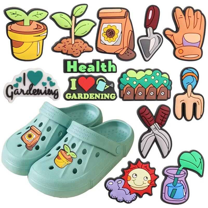 Dijes para zapatos de PVC de 1 piezas, plantas, flores, accesorios para el sol, adornos de hebilla para zapatos de jardín, regalo de fiesta para niños