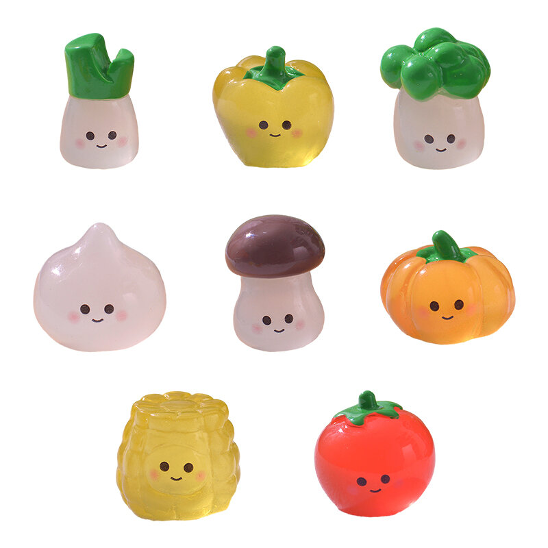 Ornamento de legumes luminosos para Dollhouse, Brinquedo miniatura, Desenhos animados, Abóbora, Cogumelo, Brócolis, Tomate, Micro Paisagem, 1Pc