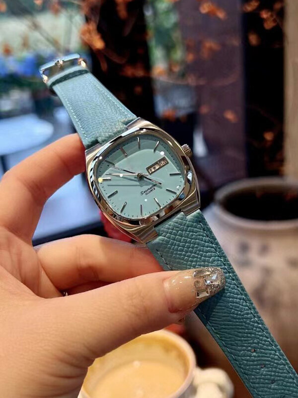 Designer steel case leather strap week calendar TV-shaped quartz watch 2024 Women's new watch Fashion luxury watch