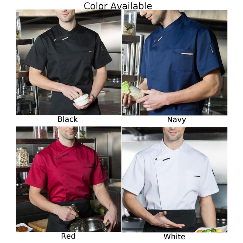 Uniforme de Chef Unisex para hombres, ropa de trabajo de cocina, Hotel, cafetería, camisa de manga corta transpirable, chaqueta de Chef de doble botonadura, Tops