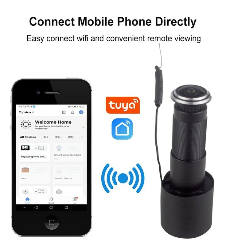 Tuya-Caméra vidéo sans fil Smart Life, judas, détection de mouvement, WiFi, visionneuse de porte, caméra oculaire de porte, protection de la sécurité à domicile