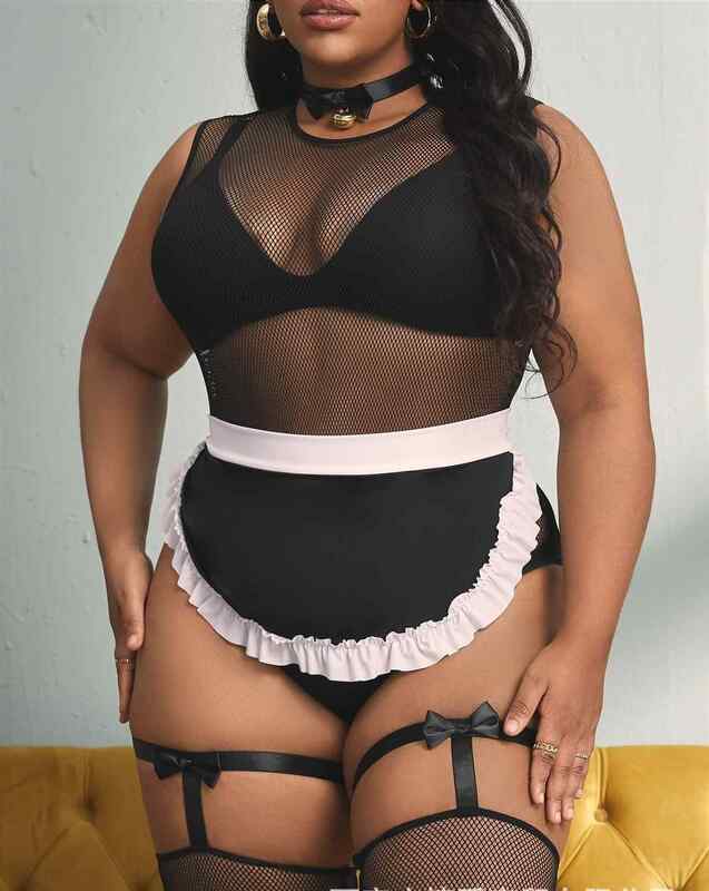 Wholesale Women's Sexy Plus Size Mesh See-through Roleplay Maid Underwear Adult Lady Large Size Lingerie Bodysuit XXL Cos Outfit