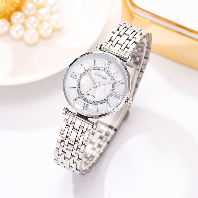 Dropship สร้อยข้อมือคริสตัลเงินนาฬิกาแฟชั่นสำหรับผู้หญิงเพชรสุภาพสตรีนาฬิกาควอตซ์หญิงนาฬิกาข้อมือ Montre Femme Gold Relogio