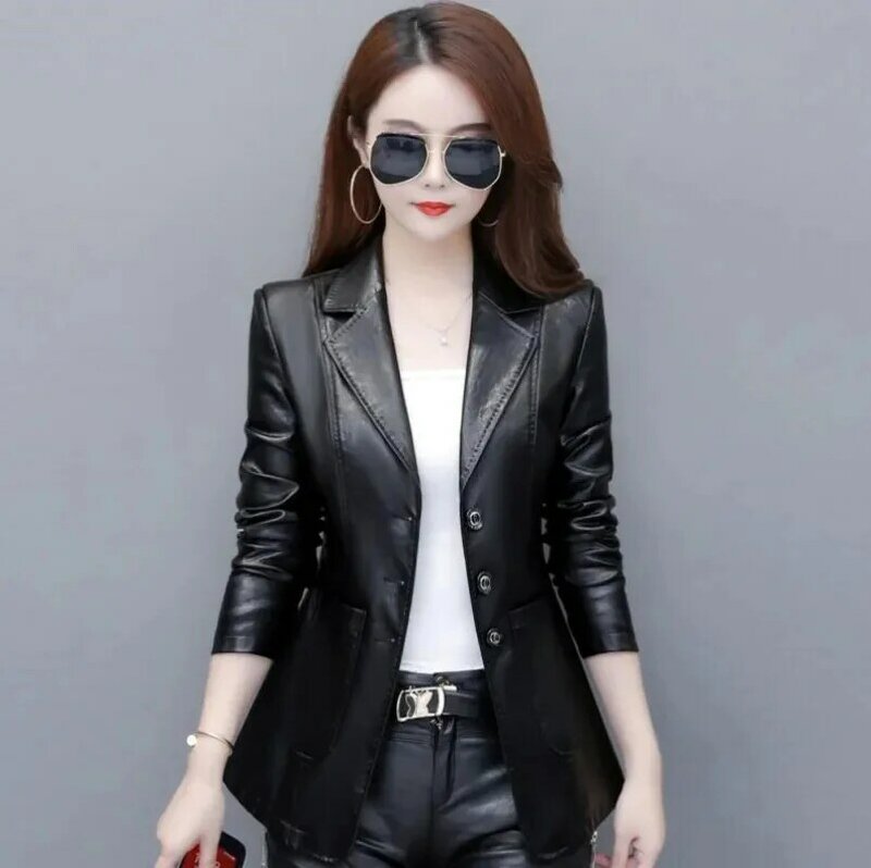Genuine Spring Leather Jacket Women Korean Fashion Slim Sheepskin Coat Black Red Real jackets ladies Casual Blazer femme