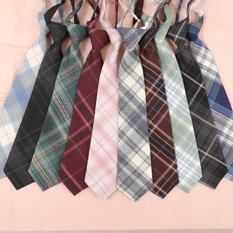 Lazy JK Ties Skinny Neck Strap Tie Plaid Uniform School Student Cosplay Uniforms Slim Necktie for Wedding Graduation
