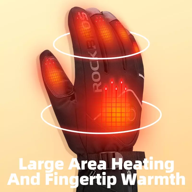 Rockbros-加熱的な長い戦術的な手袋、電気冬用手袋、3レベル、4000mAh充電式バッテリー、加熱、暖かい