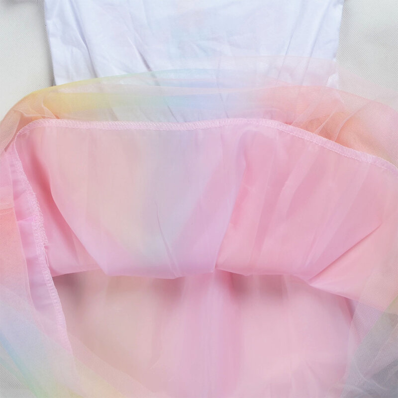Sanrio-vestido de princesa de Hello Kitty para niñas, traje de fiesta con lentejuelas de malla arcoíris, mangas voladoras, moda de verano
