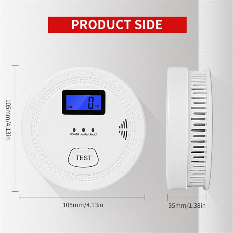 2 in 1 CO & Alarm asap, detektor karbon monoksida, detektor asap, 85DB di Alarm, untuk rumah dan Dapur, layar LCD, A