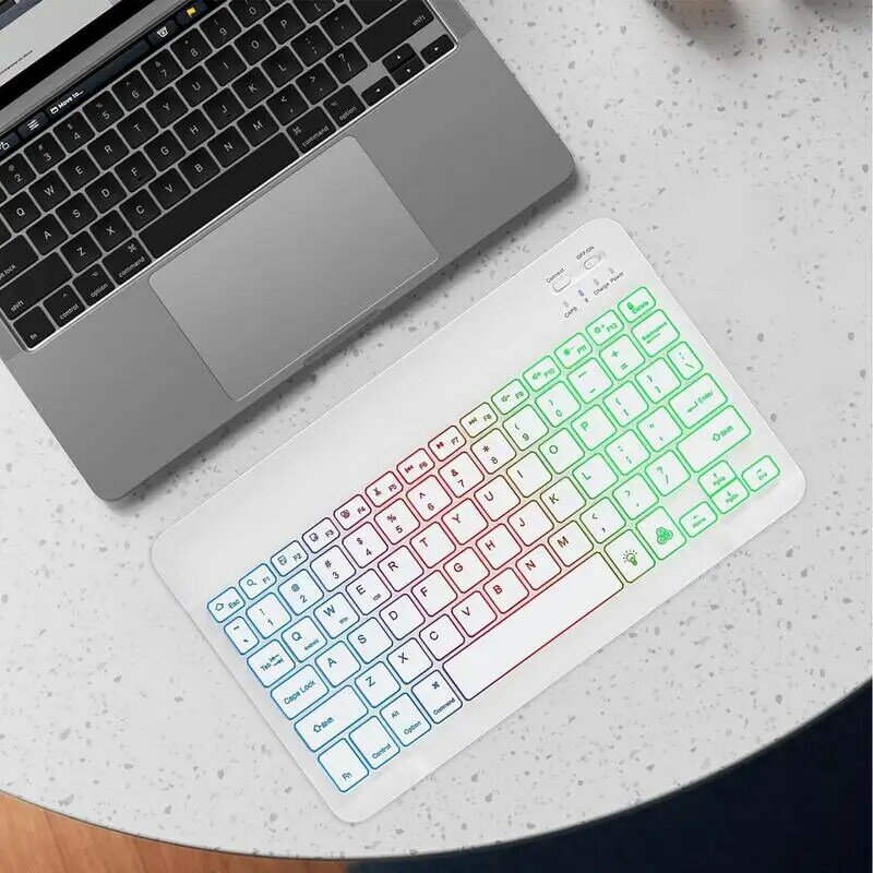 لوحة مفاتيح لوحية ملونة بإضاءة خلفية لاسلكية فائقة النحافة BT ، جهاز متعدد الأجهزة ، جهاز كمبيوتر لوحي ، 10 بوصة