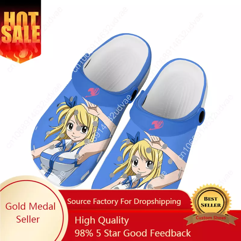 Zuecos de dibujos animados para hombre y mujer, zapatos de agua personalizados, calzado de jardín, playa, con agujeros, Anime, Lucy Heartfilia, f-fairy, t-tail