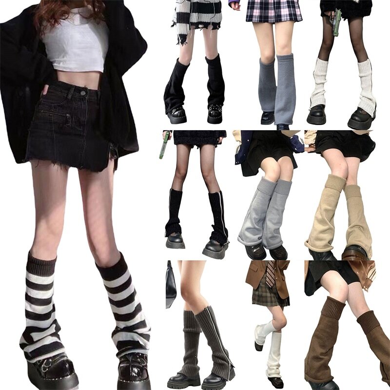 Aquecedores de perna de malha kawaii, estilo japonês, menina, academia escura, meias longas de inverno, harajuku, grunge, bota, perneiras