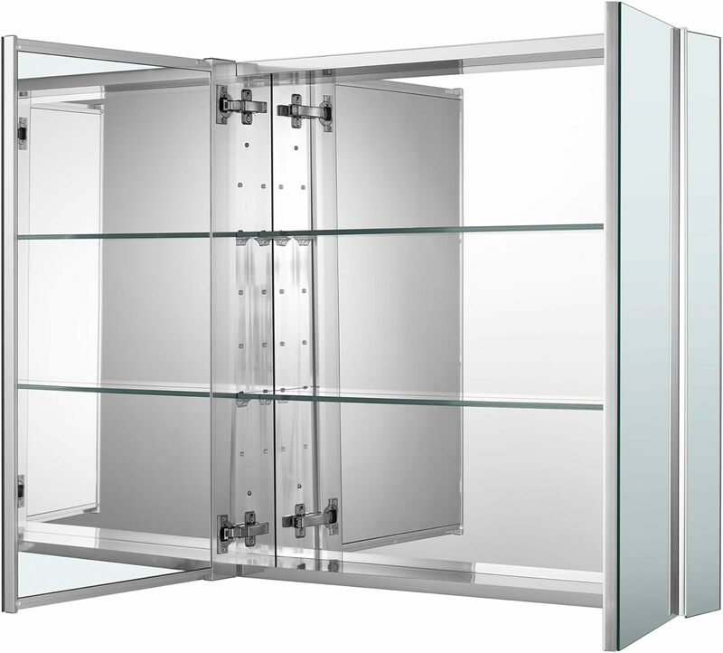 Sunrosa Aluminum Bathroom Medicine Cabinet with Mirror Door, 36"×27.5" Bathroom Mirror Cabinet, Wall-mountable and Recessed-in M