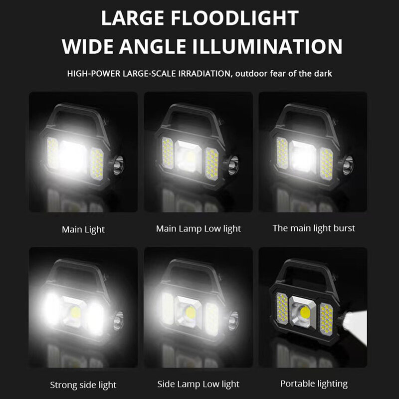 Super Bright Solar LED Camping Flashlight With COB Work Lights USB Rechargeable Handheld 6 Modes Solar Powered Lanterns