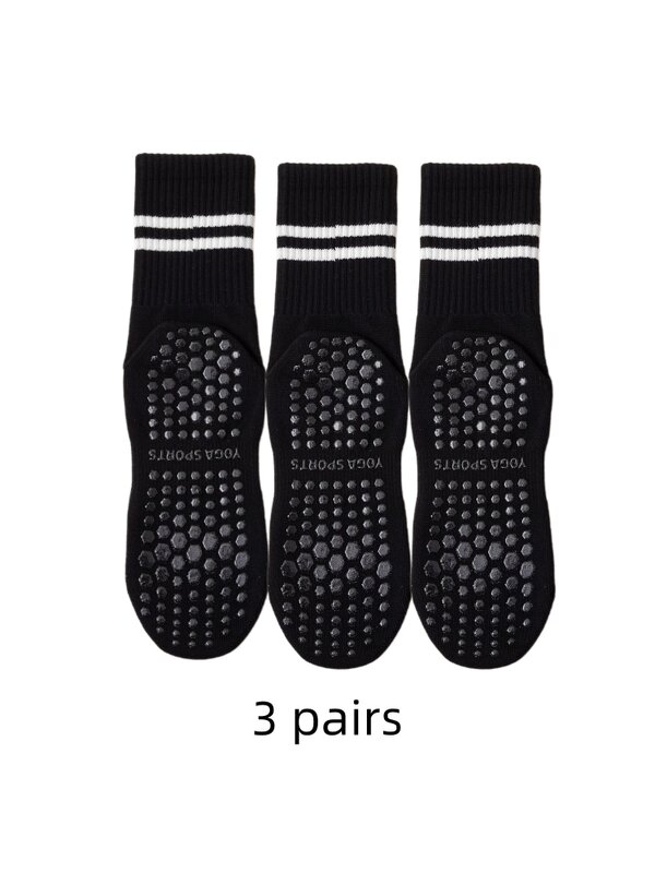 3 Paar Yoga-Socken, mittellange Socken, Anti-Rutsch-Silikon-Indoor-Fitness-Pilates aus reiner Baumwolle, Damen-Sports ocken im Großhandel