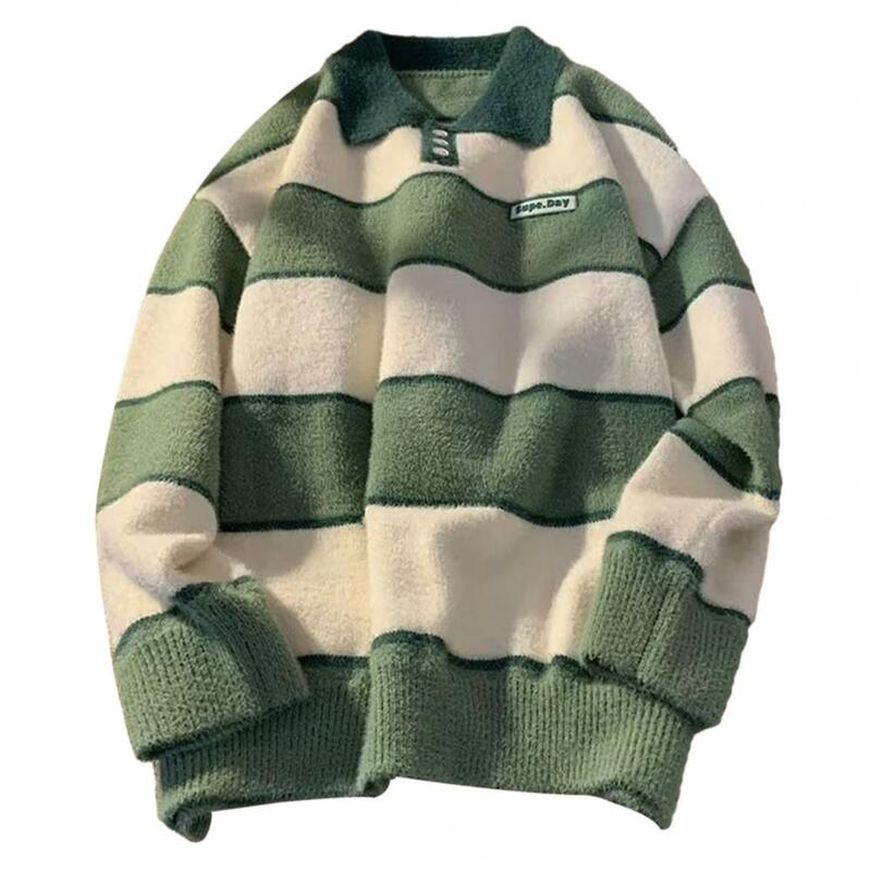 Lekki męski sweter męski luźny sweter męski zimowy sweter ciepły bluzki z dzianiny z guzikami do klapy luźny krój w paski