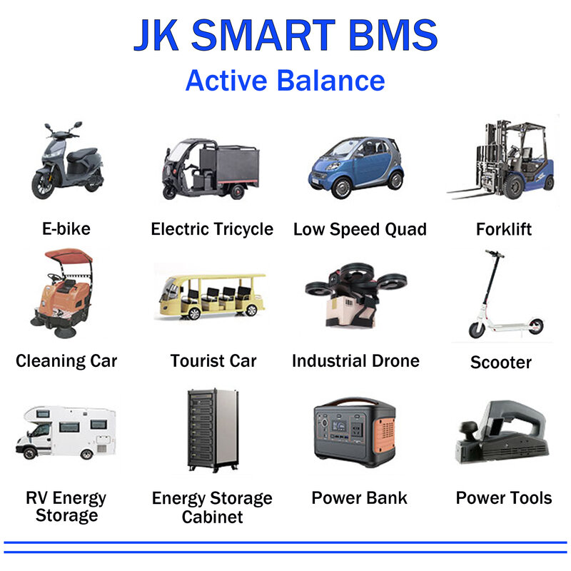 JK BMS Smart JK-B1A8S10P 1A Active Balance Lifepo4 Battery 4S 5S 6S 7S 8S 100A 48V 60V BT Li-Ion LTO 18650 Battery Camping Ebike