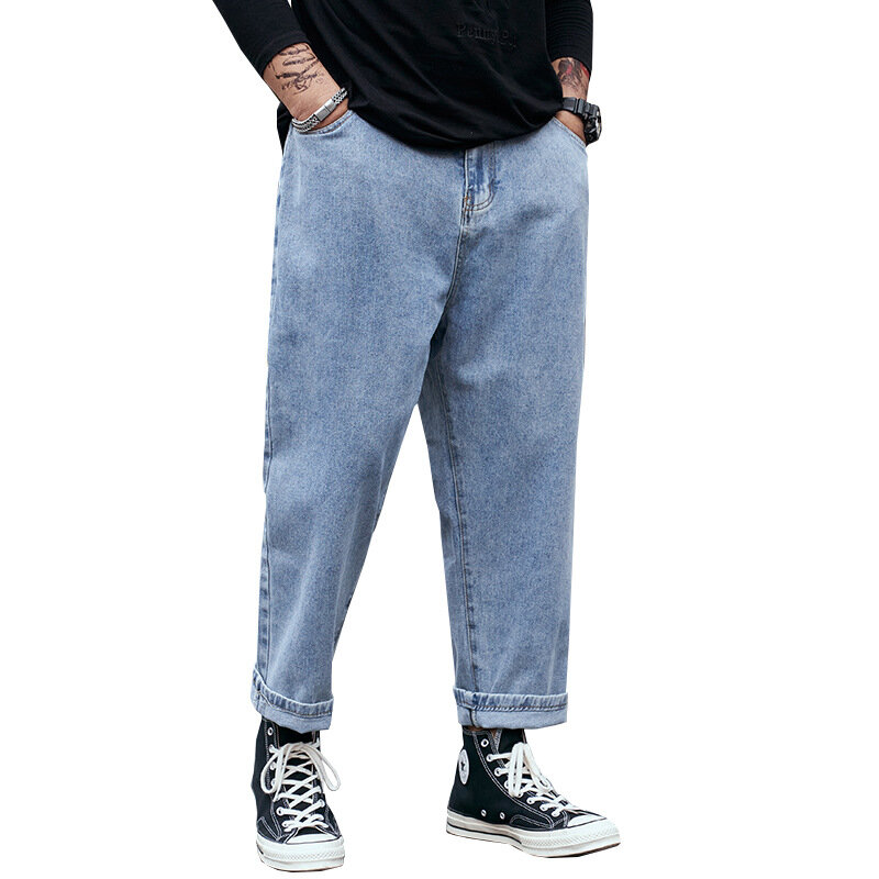 2023 primavera estate Jeans larghi da uomo in cotone pantaloni Casual elastici dritti in Denim pantaloni a gamba larga da uomo Plus Size 40 42 44 46 48
