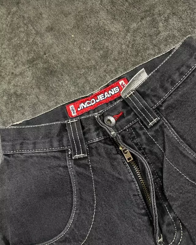 Harajuku JNCO męskie spodenki Y2K kieszonkowe luźne jeansowe spodenki sportowe damskie 2024 nowe gotyckie szorty do koszykówki Streetwear