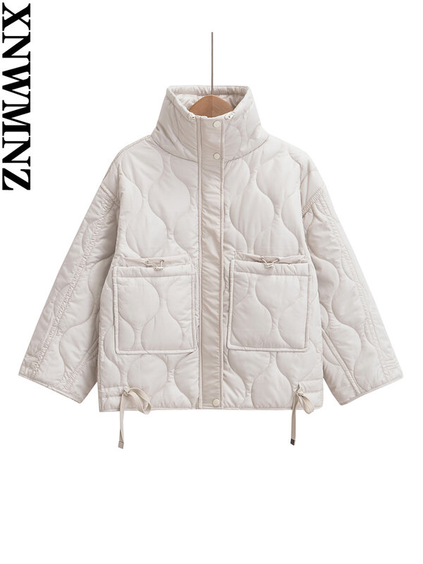 XNWMNZ-Chaqueta acolchada Vintage para mujer, abrigo informal con cremallera y bolsillo, cuello levantado, otoño e invierno, 2023