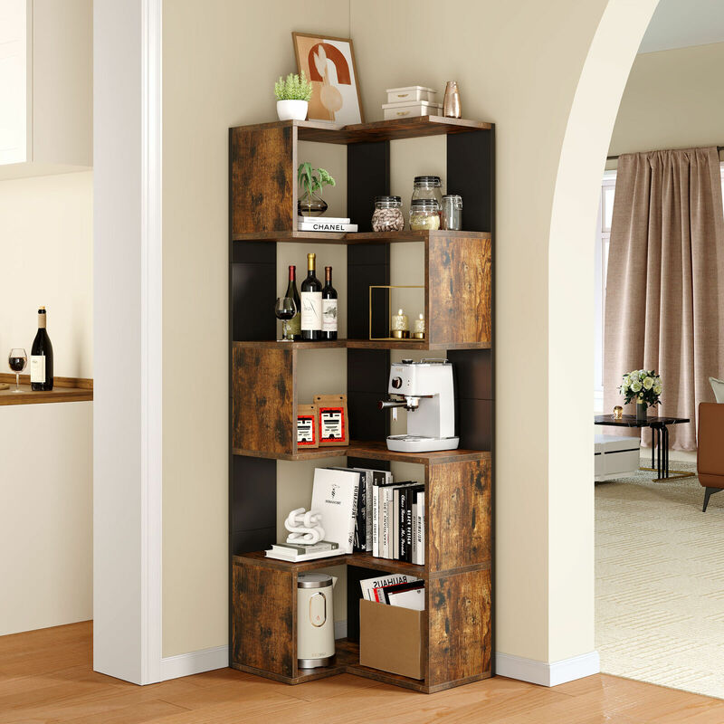 Estantería de esquina de 6 niveles, estante de exhibición moderno en forma de L, estantes de almacenamiento, estante de escritorio, almacenamiento de libros