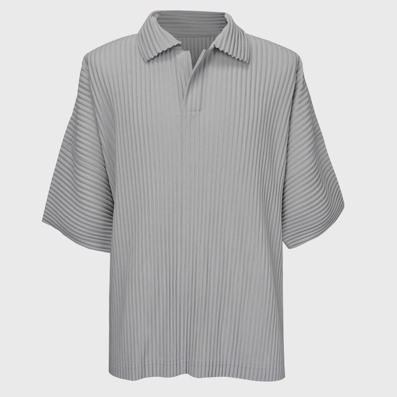 2024 Summer Miyake Męska plisowana koszulka polo Premium z krótkim rękawem i klapami z krótkim rękawem Topy T-Shirt Peplum Odzież męska Odzież damska