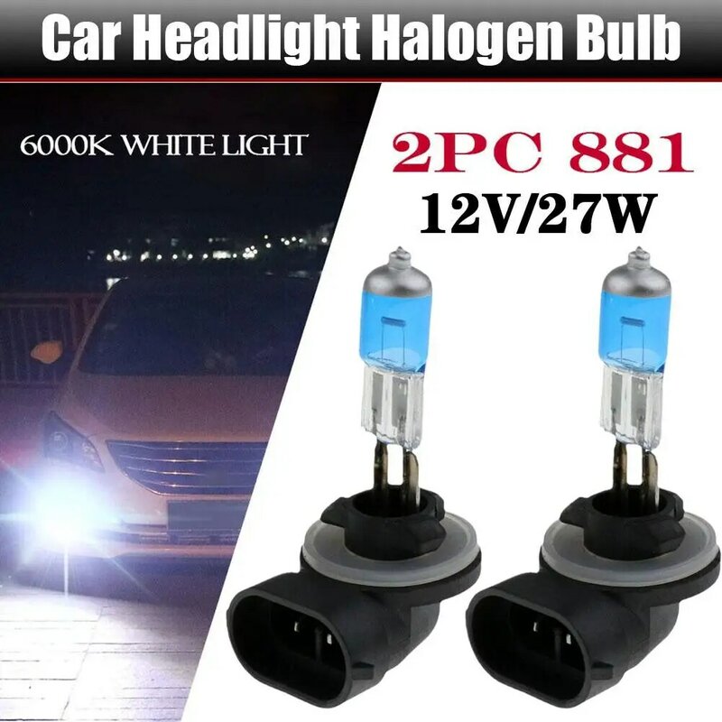 車のヘッドライト用ハロゲン電球、超高輝度フォグライト、ヘッドライト用電球、6000k白、2個、27w、12v、y4f9